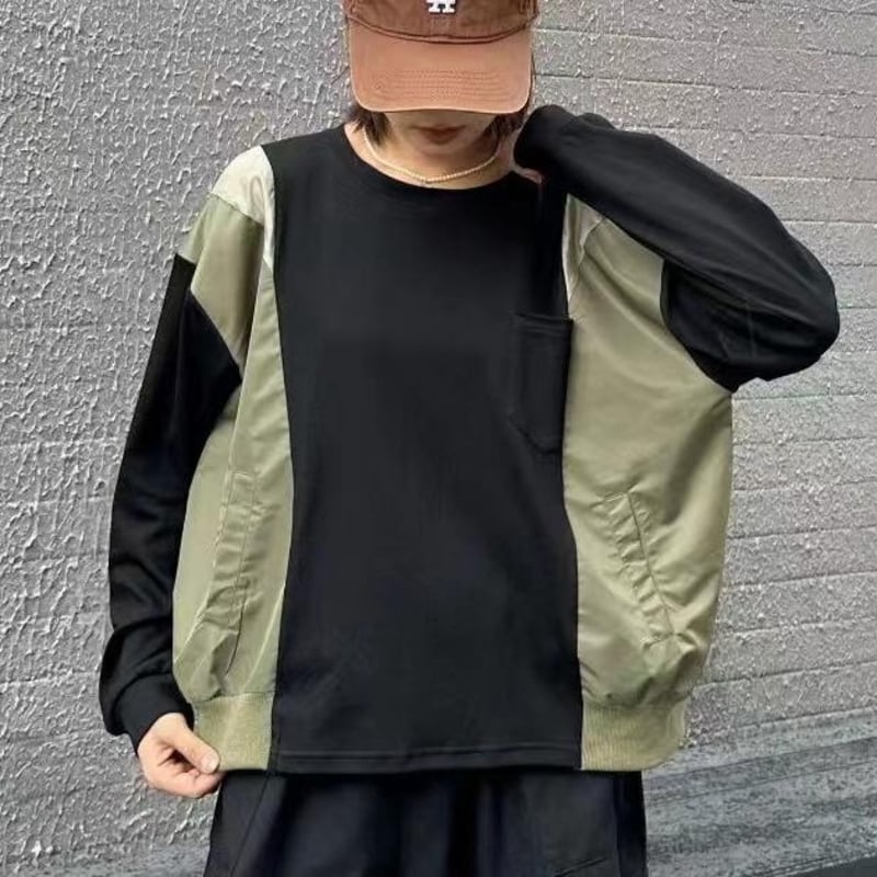 Bicolor mixed material tops 2 colors V2649