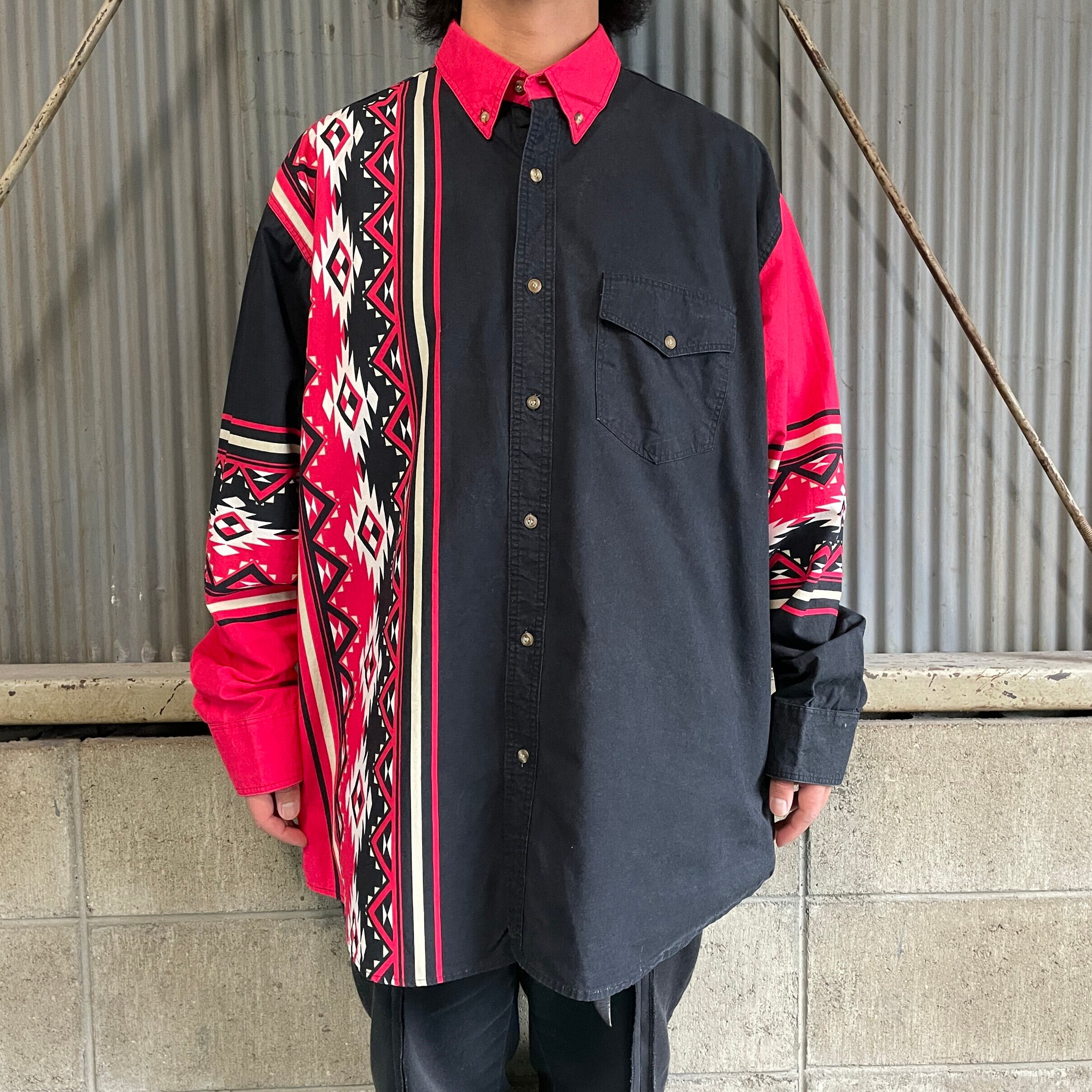 90年代 EXPRESS RIDER ネイティブ柄 長袖 ウエスタンシャツ メンズXL