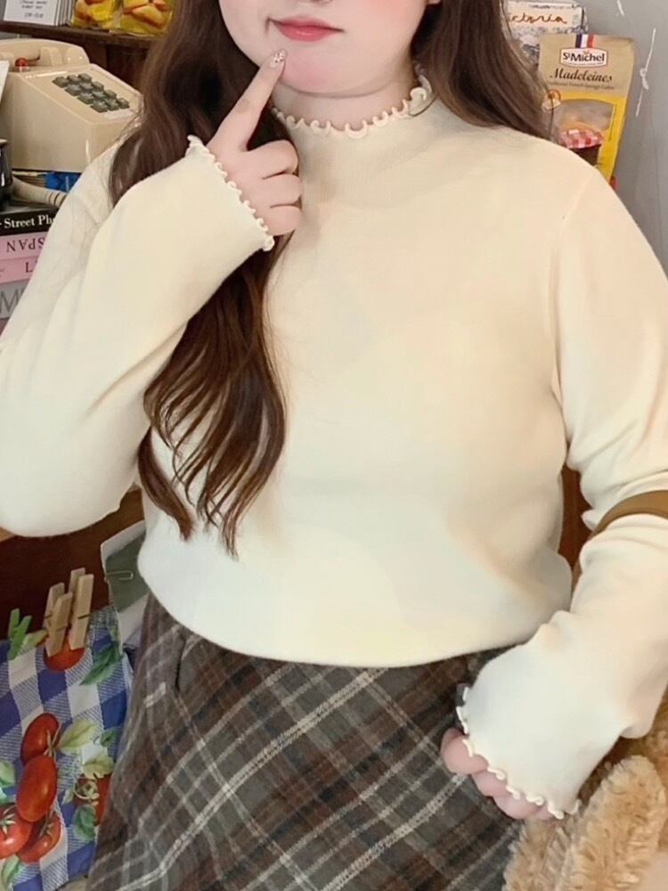 甘さ引き立つフリルが魅力 フリルハイネックカットソー シンプル 着回し 大人可愛い お出かけ デート オフィス 体型カバー 大きいサイズ 韓国 CH10265