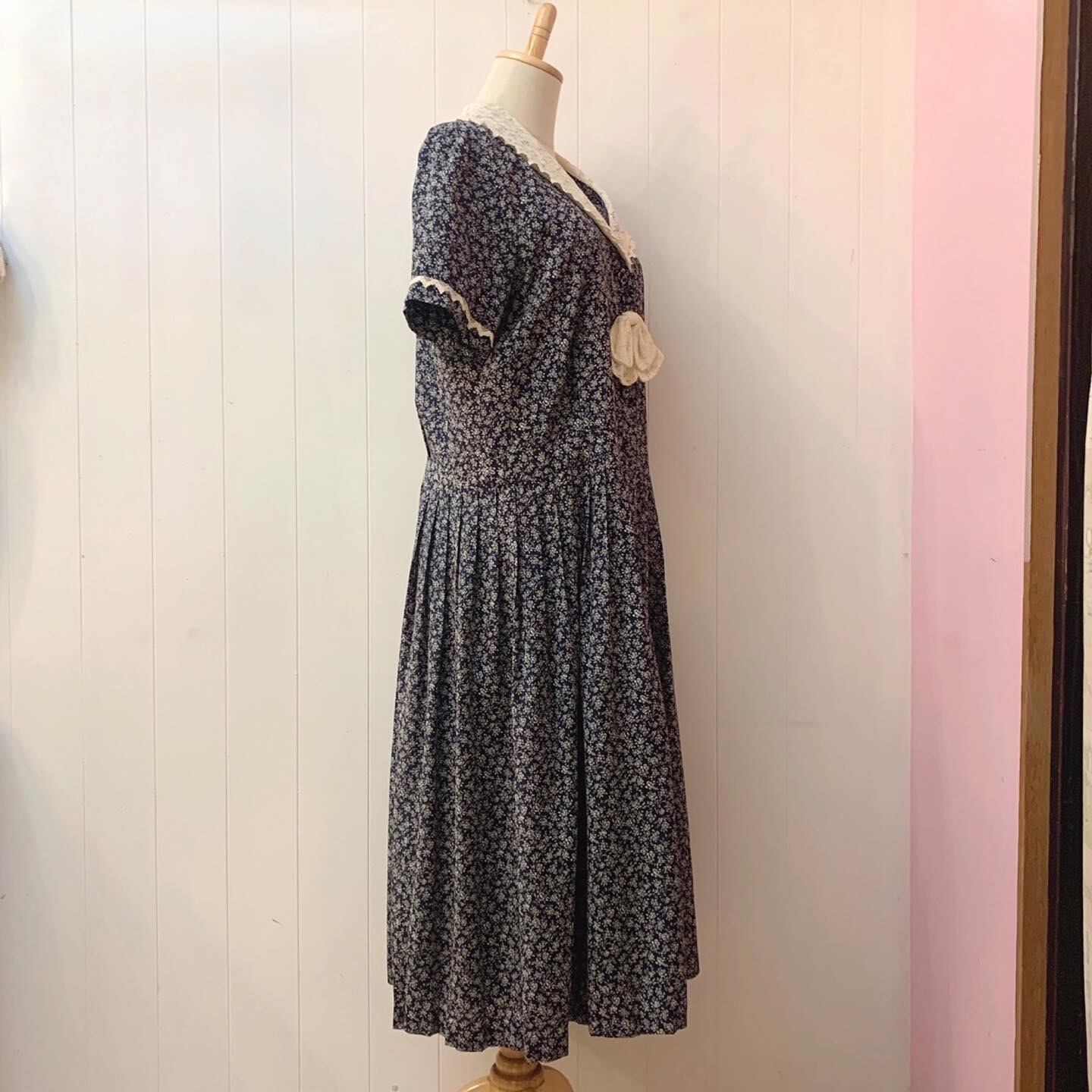 flower lace sailor collar navy one-piece