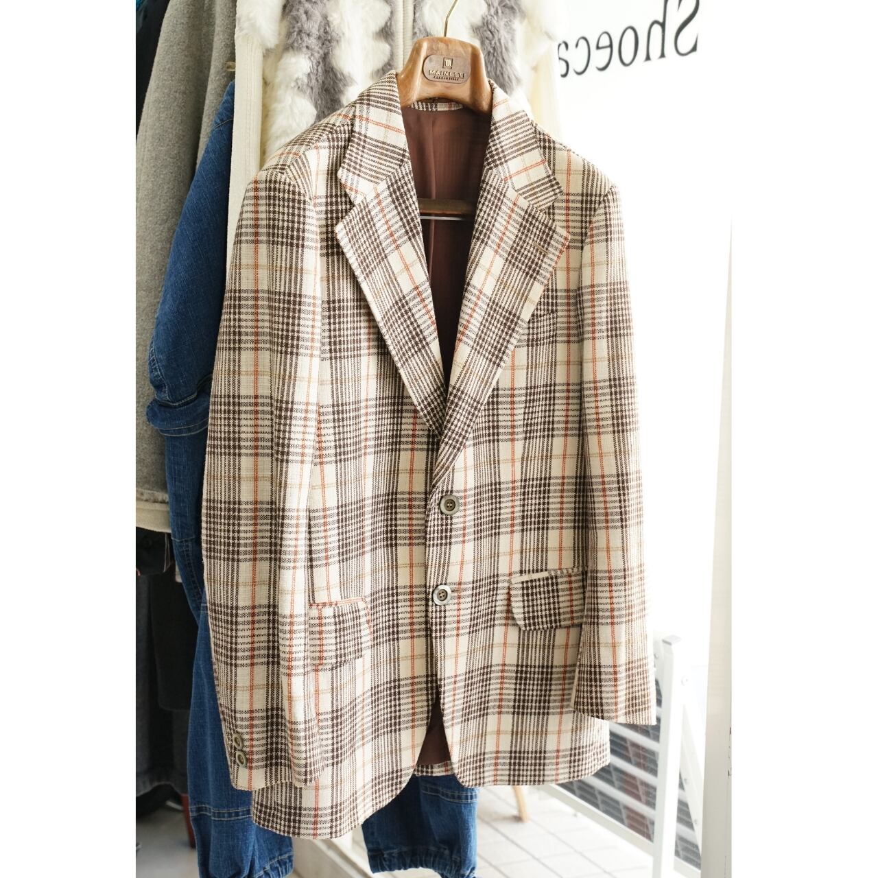 チェック柄 2ボタン テーラードジャケット(サイズ表記なし・実寸L相当)|NA454