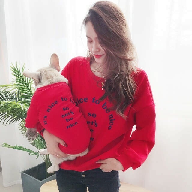 ★ペアルックリンクコーデ　Embroidery text　スウェット（オーナー用）犬とおそろいの洋服　服