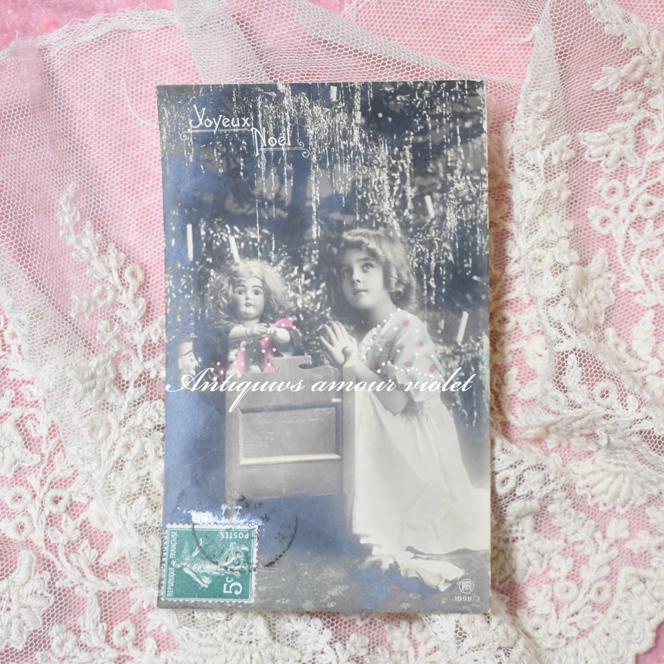 Antique postcard お人形のような少女とお人形 H.Manuel France P129