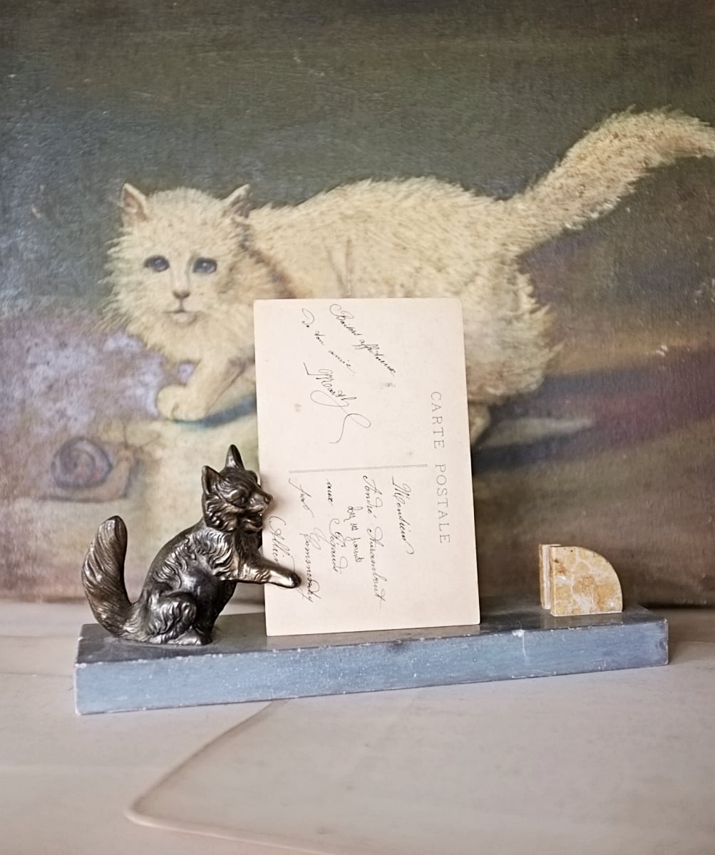 30s フランス 笑う猫とフォトスタンドa アンティーク フォトフレーム 30s フランス アールデコ 笑う猫と大理石のフォトスタンドb