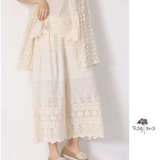 刺繍入りレース ワイドペチパンツ Y 10510
