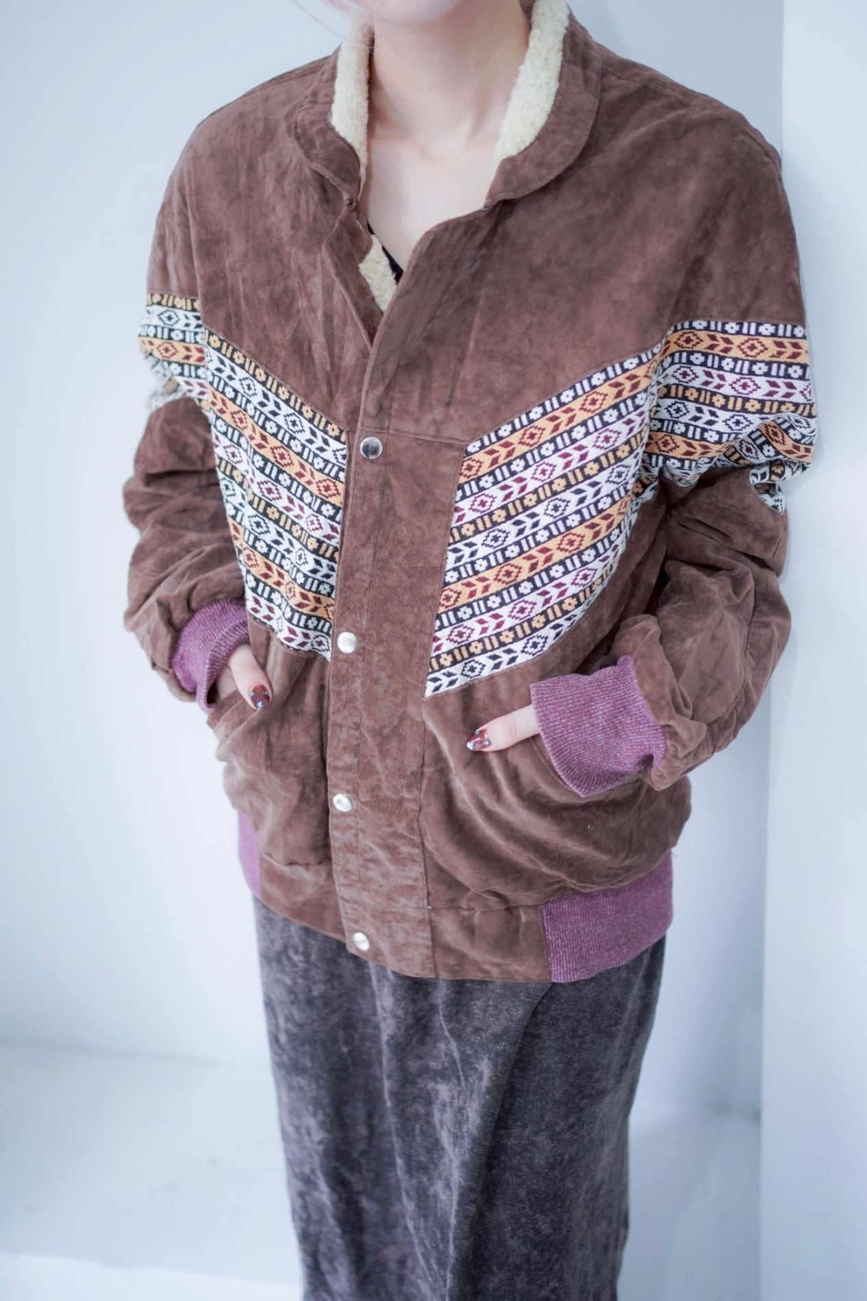 flower design fake leather blouson