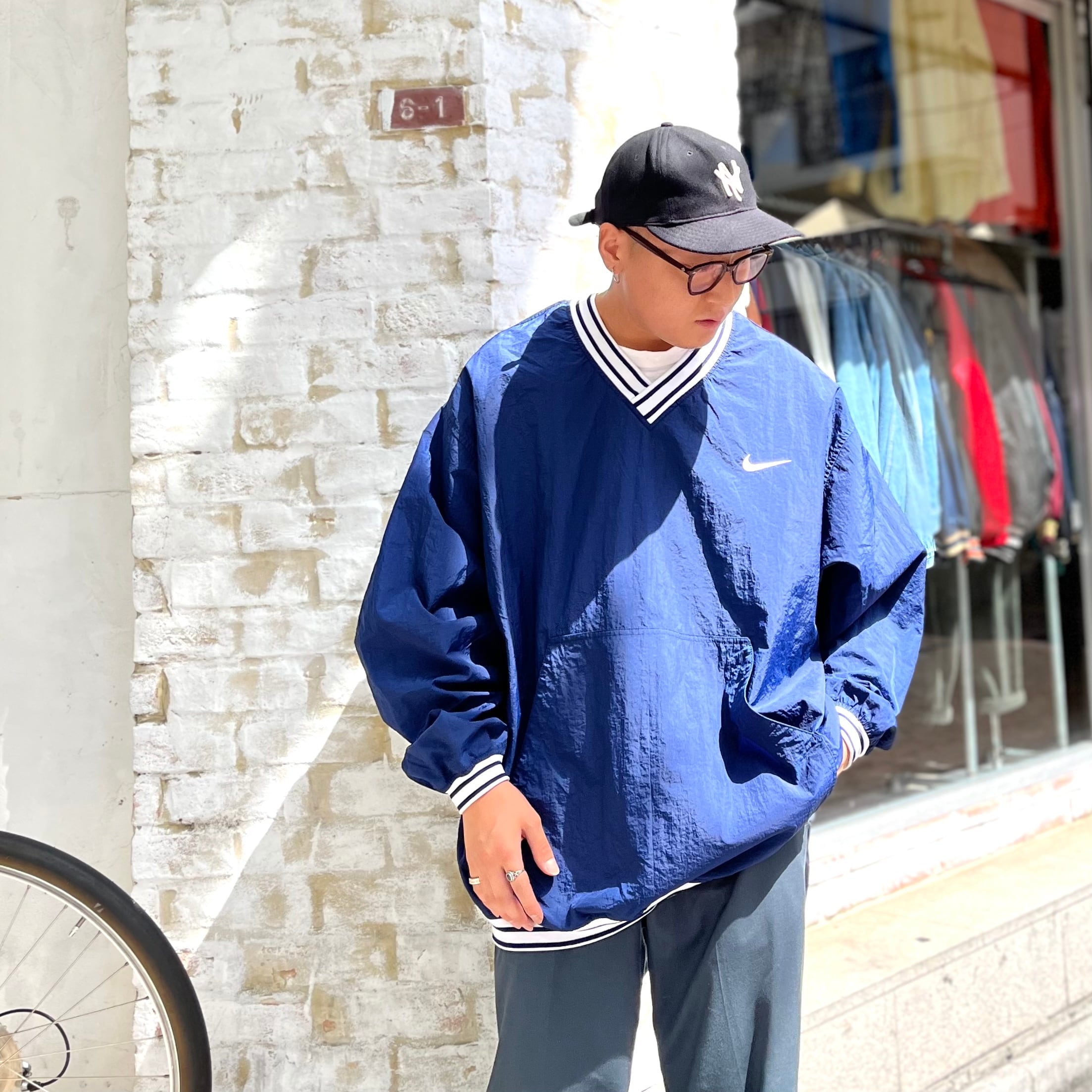 90年代〜 size:XXL【 NIKE 】ナイキ プルオーバー ナイロンジャケット ピステ リブライン ネイビー 古着 古着屋 高円寺 ビンテージ  | Slat_Albatross_Isla_Vintage powered by BASE