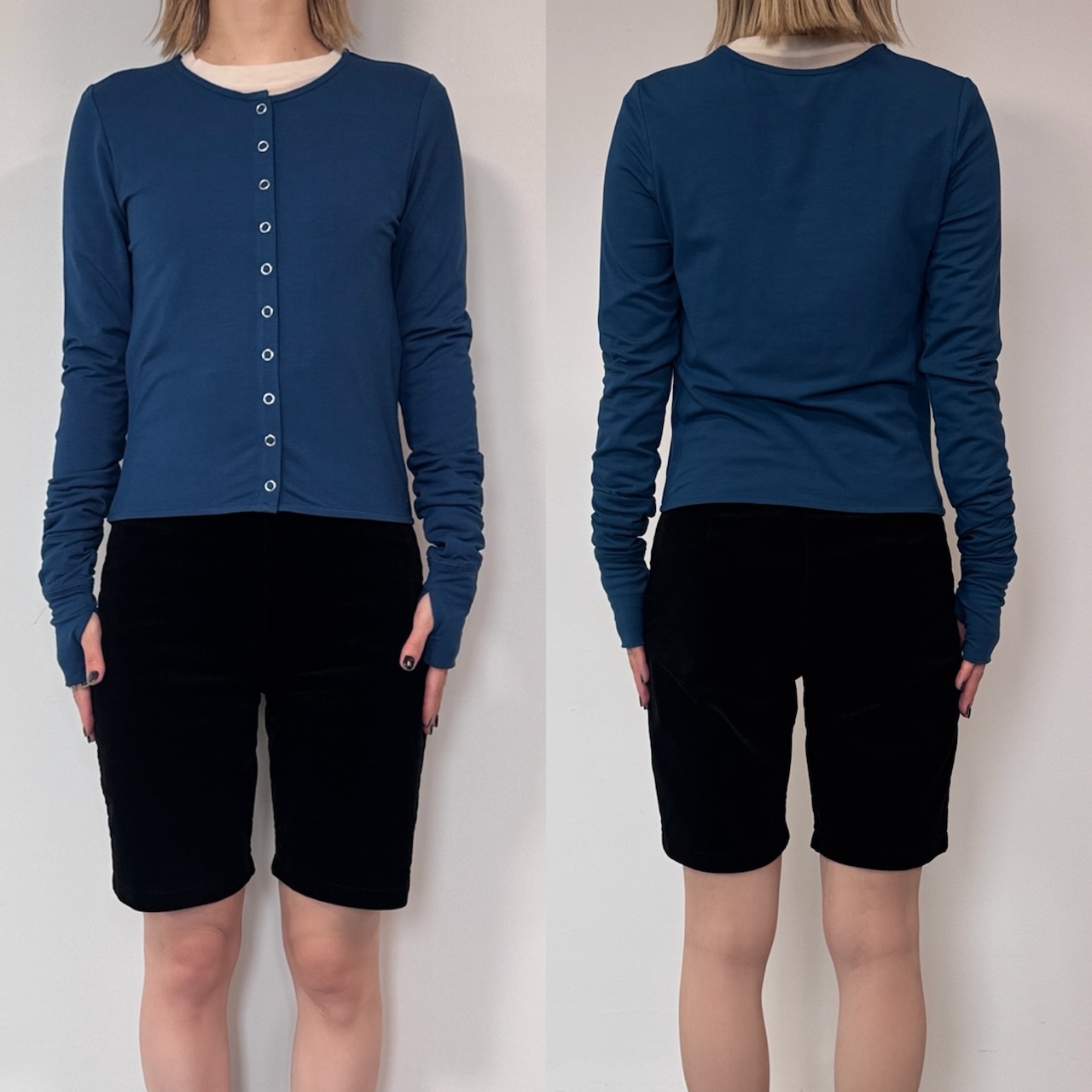 指穴クルーネックスナップボタンCD/ブルー