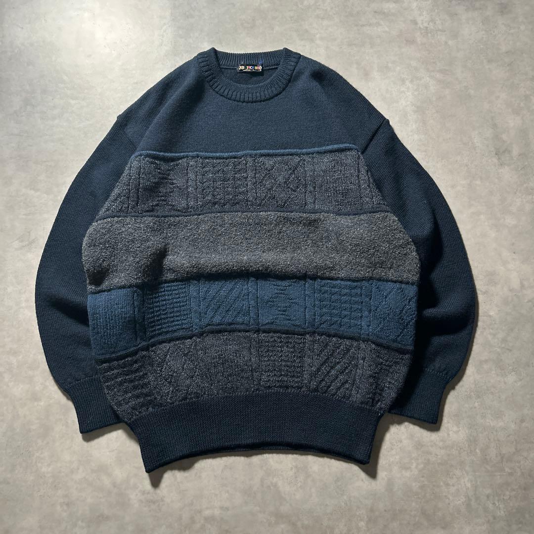 ヴィンテージ ネイビー ケーブル ボーダー マルチカラー ニットセーター