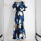 フラダンス 衣装 mmj modernistic エムエムジェイ モダニスティック ワンピース ドレス ネイビー系 日本製 2WAY 花柄 おしゃれ 大人っぽい きれい かわいい 華やか 鮮やか 明るい アロハ ハワイアンプリント フラ ダンス レッスン 練習