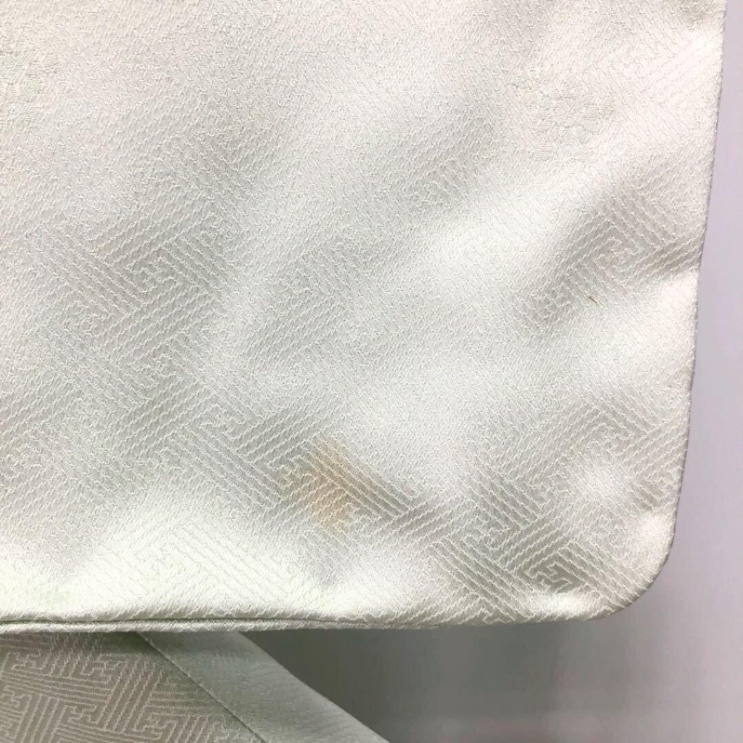 付下げ 汕頭刺繍 蘇州刺繍 御所車 牡丹 桔梗 白緑色 K-2298 | リユース  