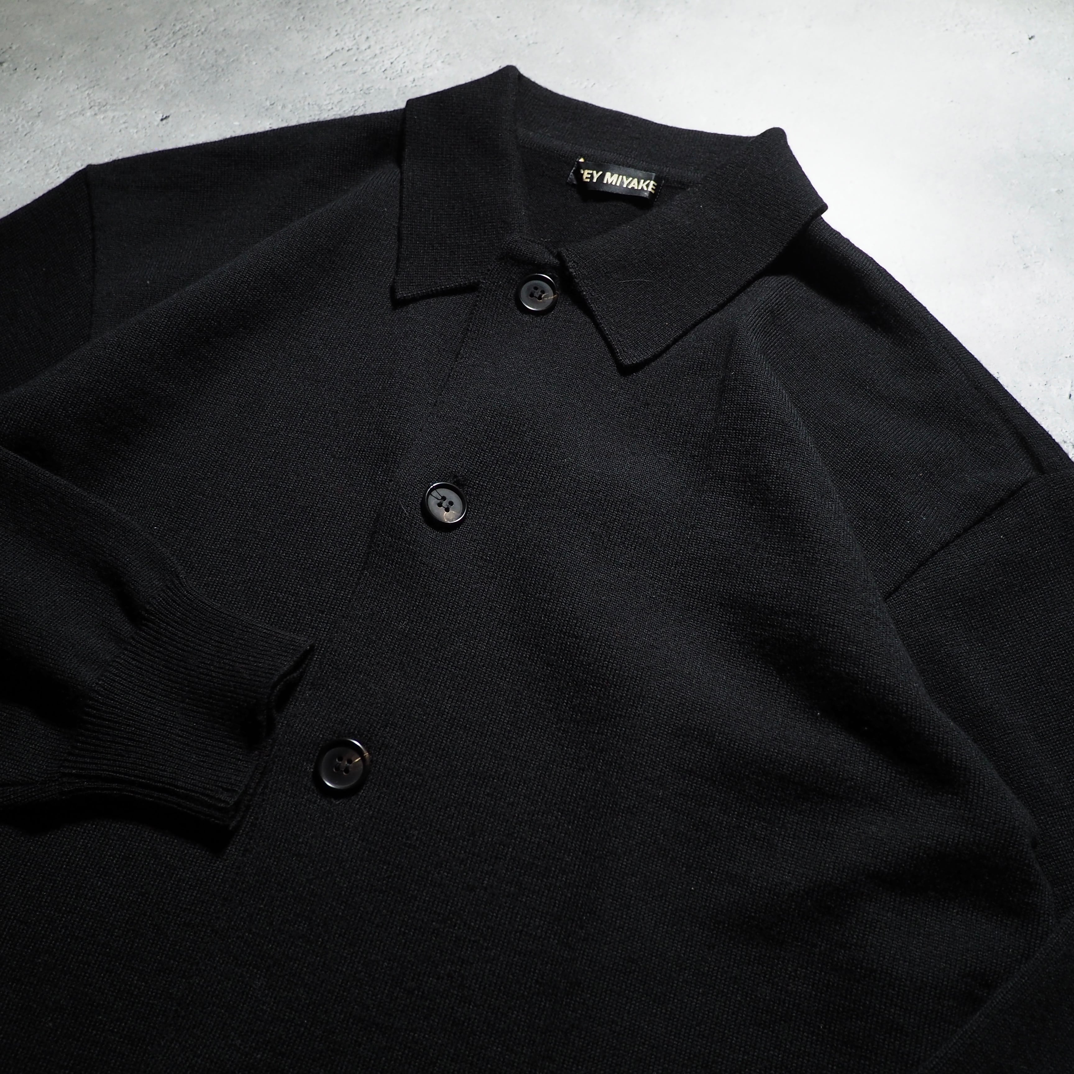 1990s " Old ISSEY MIYAKE " Black wool knit shirt cardigan