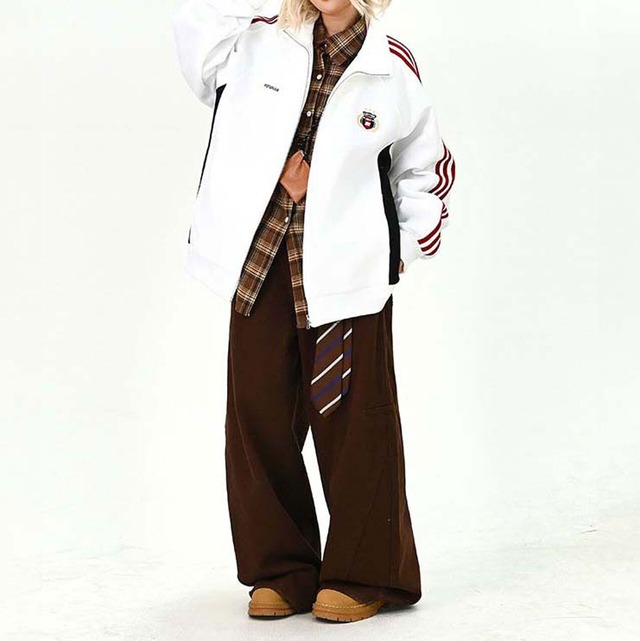 トラックラインエンブレムジップブルゾン 2col   R01488