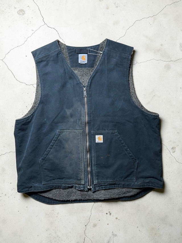 Carhartt Sherpa Lined Faded Black Duck Canvas Full Zip Work Vest