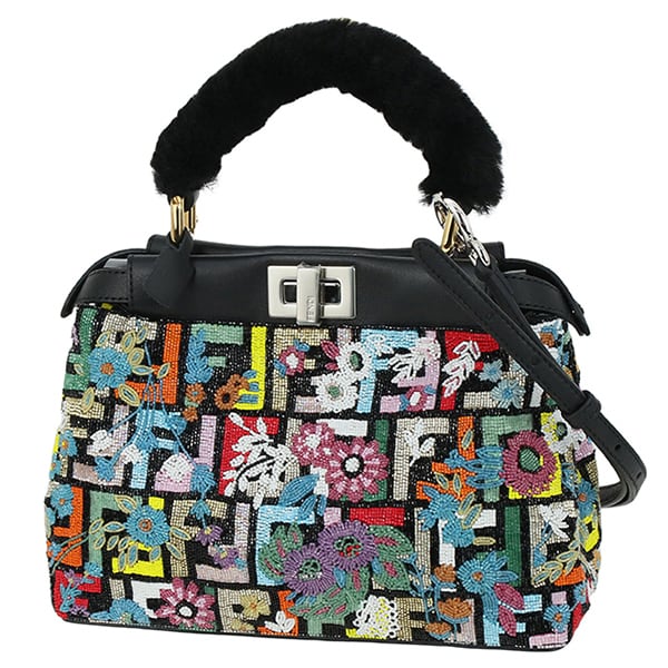 Used FENDI フェンディ ピーカブー ミニアイコニック 8BN316 ビーズ シアリング ブラック 2WAY 超美品
