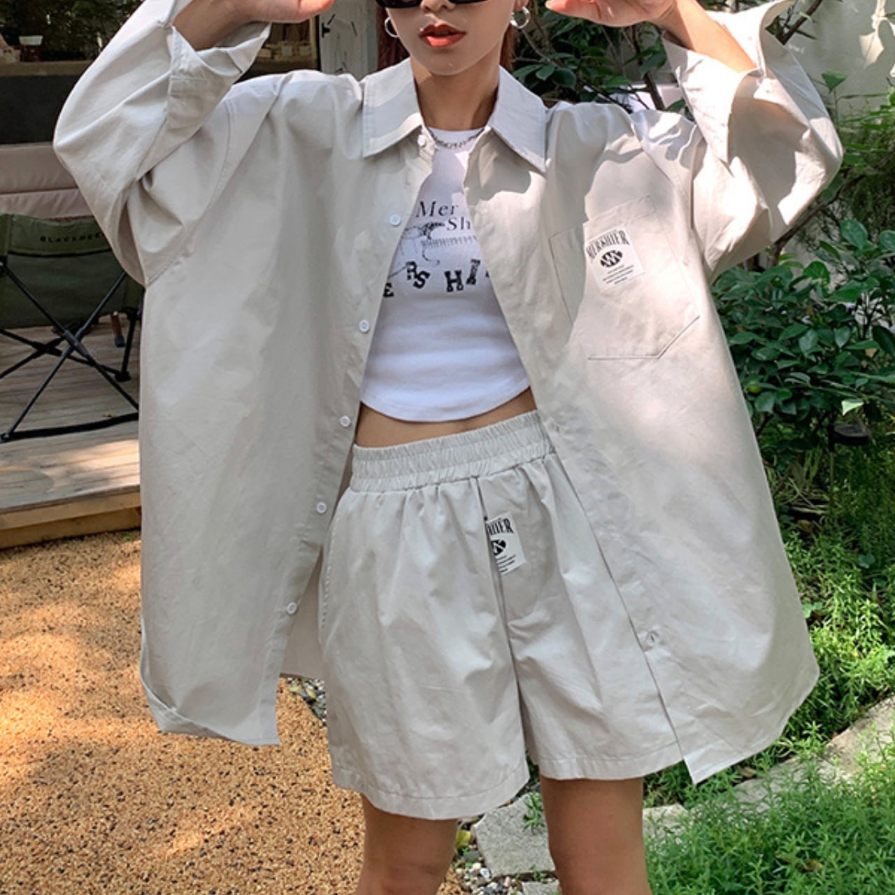 oversize shirt short pants set up オーバーサイズシャツ