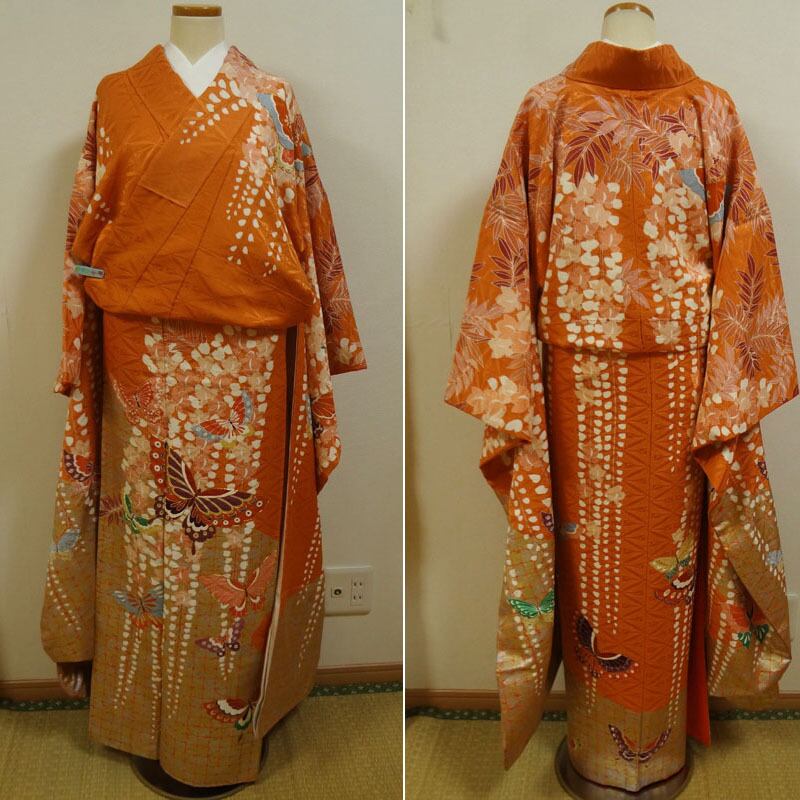 紺碧色に鹿の子柄と大輪の花手毬 振袖 トールサイズ | アンティーク