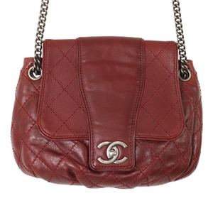 CHANEL シャネル マトラッセ ココマーク キャビアスキン ショルダーバッグ レッド A-7776
