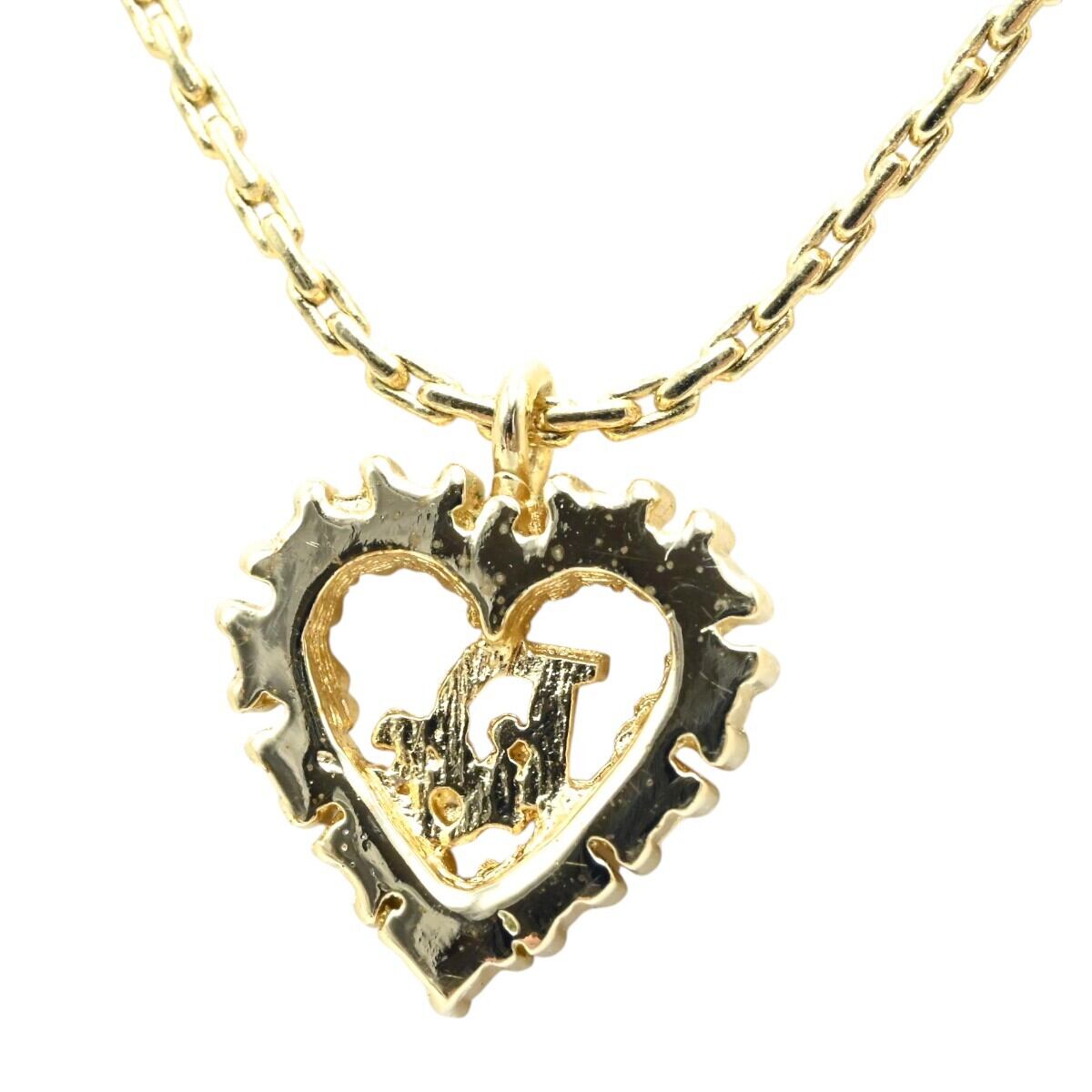 【極美品】 ディオール ネックレス ラインストーン ハート ゴールド Christian Dior クリスチャンディオール ハート/ロゴ ラインストーン