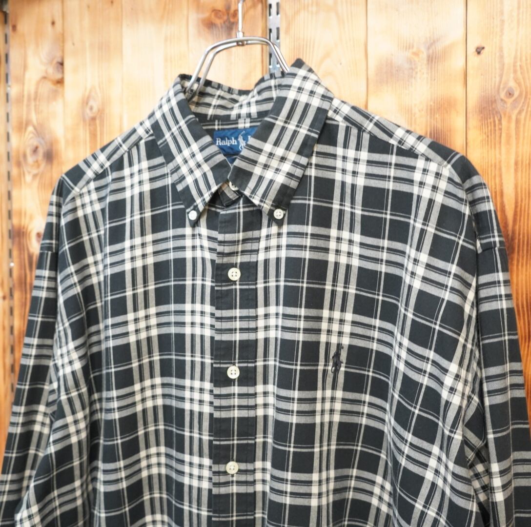 90s ralphlauren blake 白黒 チェックシャツ L/ラルフローレン