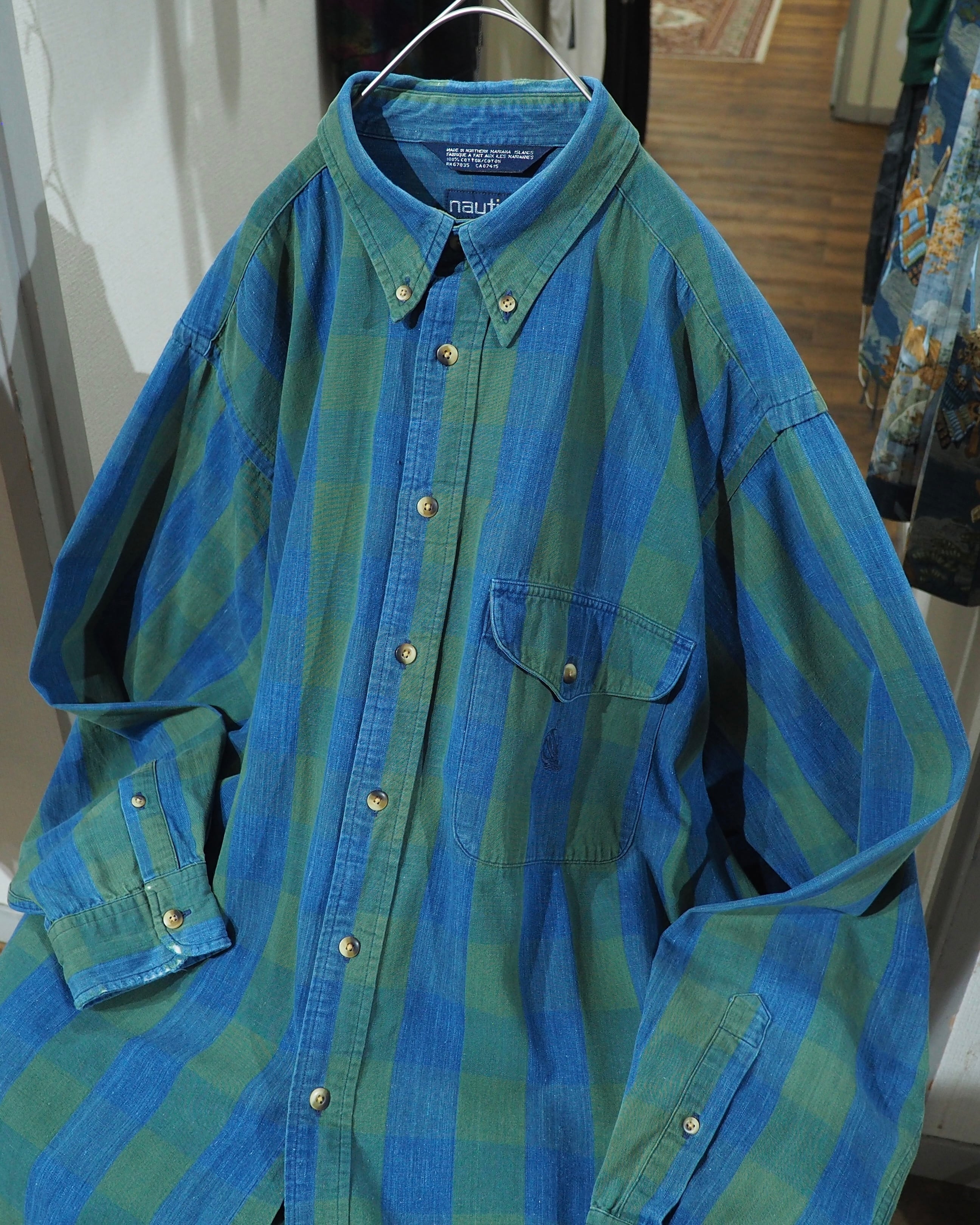 1990s " Old Nautica " Beautiful Buffalo check pattern vintage loose Button Down shirt
