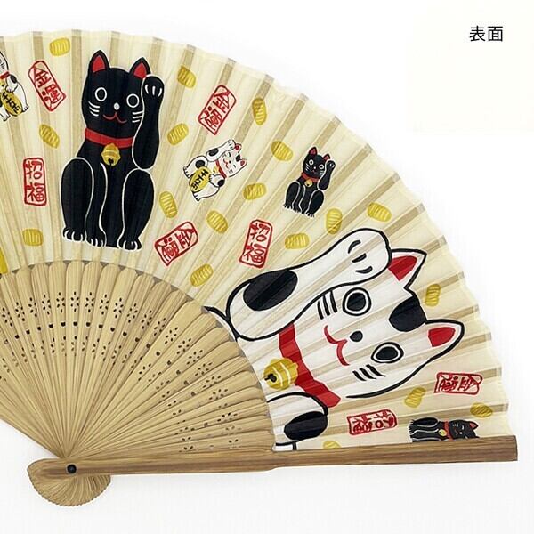 扇子】シルク扇子 袋付 招き猫 動物柄 猫 キャット ネコ ねこ 猫グッズ