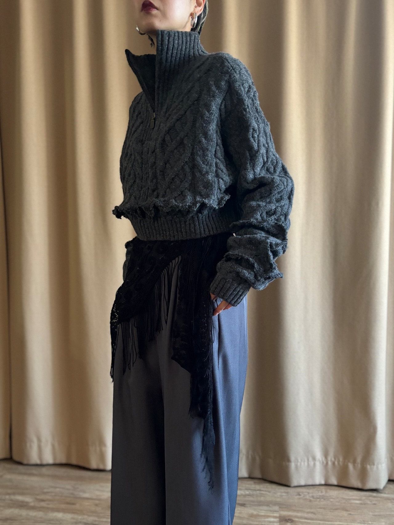 MADE IN SCOTLAND half zip remake knit-5127-1