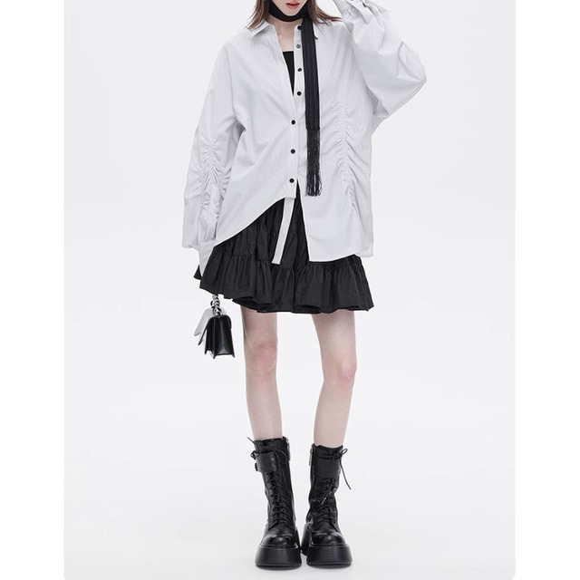 Ruched stripe oversized shirt C1409