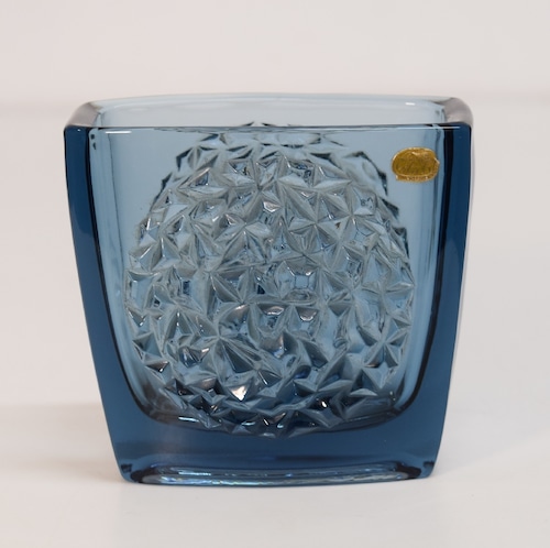 ヴィンテージ　ボヘミアクリスタル　青い花瓶　花入れ　北欧スタイル