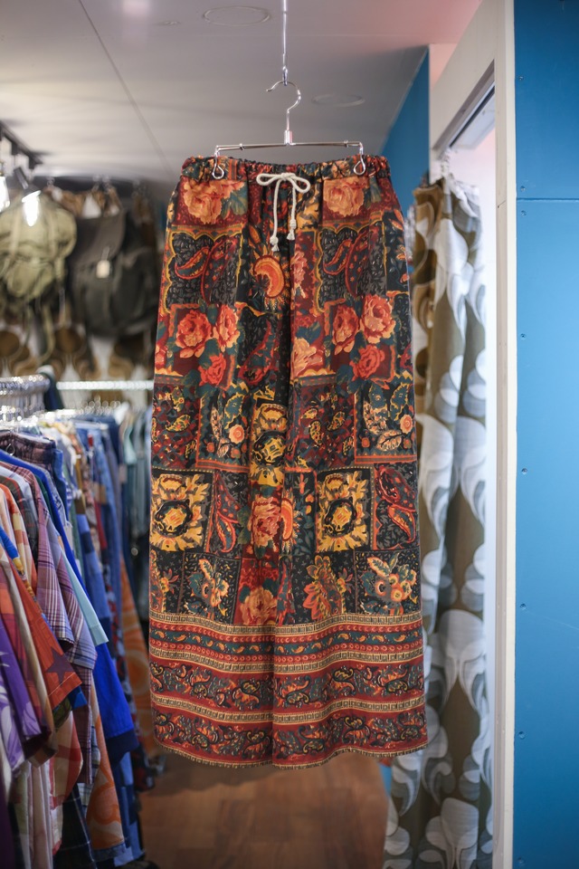 Remake wide flare pants “Dark tone flower”