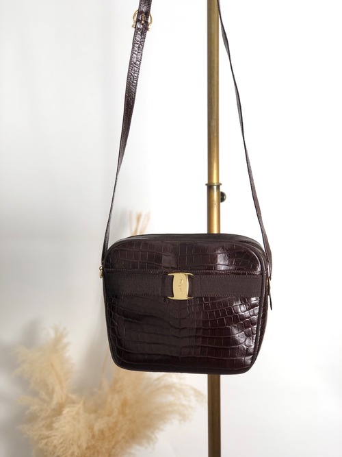 Salvatore Ferragamo サルヴァトーレ フェラガモ ショルダーバッグ ブラウン ロゴ レザー vintage ヴィンテージ オールド z3szbs