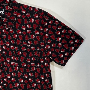 9413 WXYZ ブラックレッドローズ スカル コットン 総柄 半袖 L