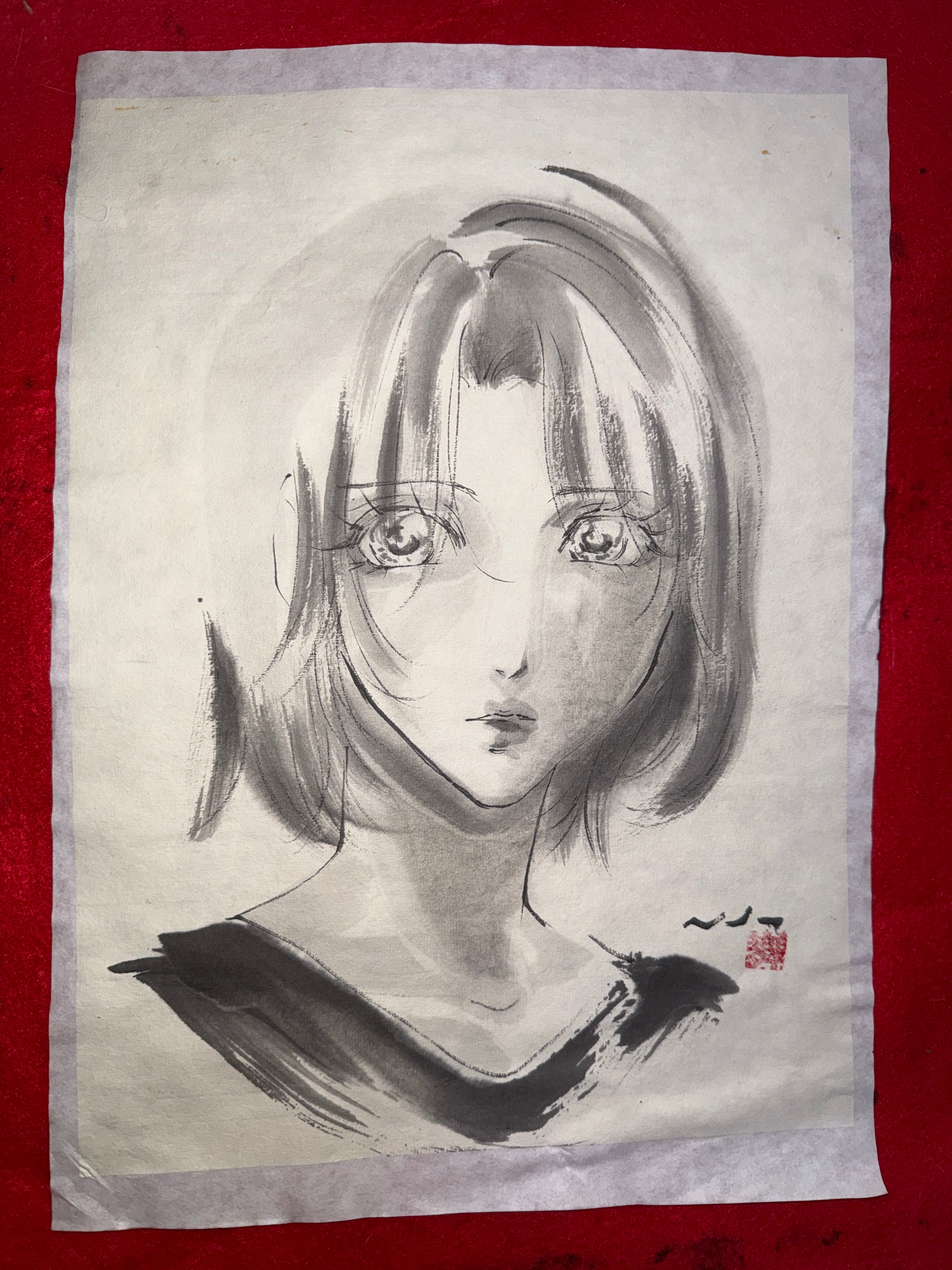美人画 肉筆画 墨絵 水墨画 原画 現品限り #手 #花 | Pay ID