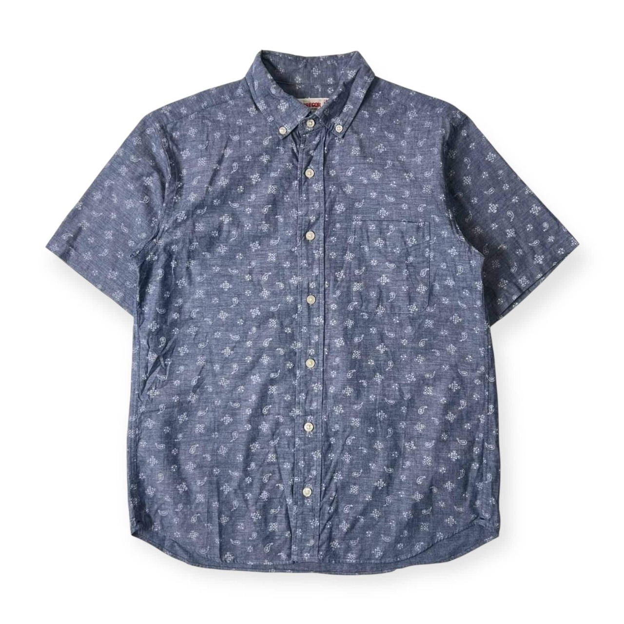 90s McGREGOR SPORTSWEAR マクレガー ペイズリー 総柄 半袖シャツ M ブルー系 メンズ ビンテージ