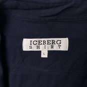 ICEBERG アイスバーグ シルク100% ロゴ刺繍 半袖ワークシャツ L/ネイビー