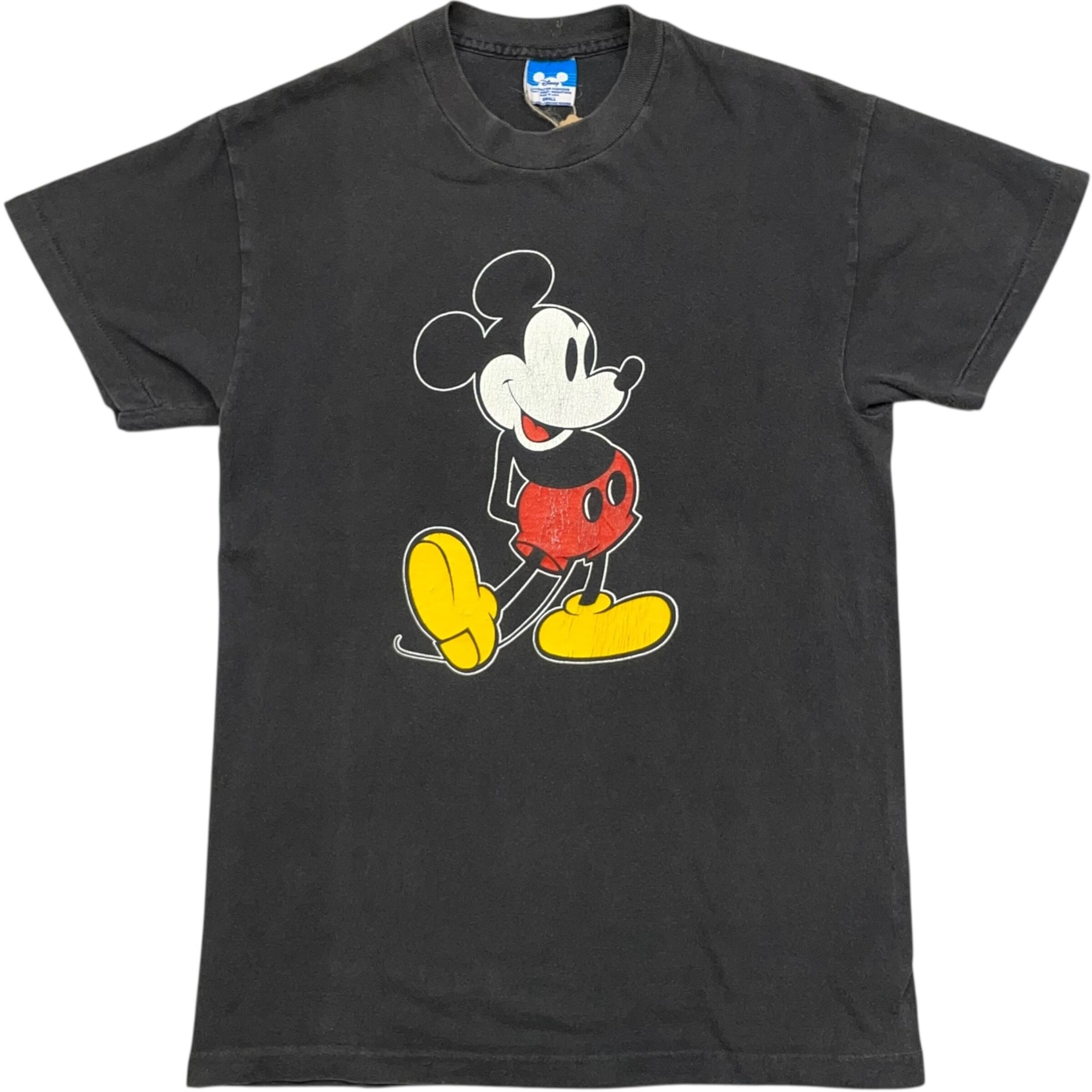 《S》 Disney ディズニー Tシャツ ミッキーマウス プリント シングルステッチ ブラック USA製 90年代 vintage no.7938