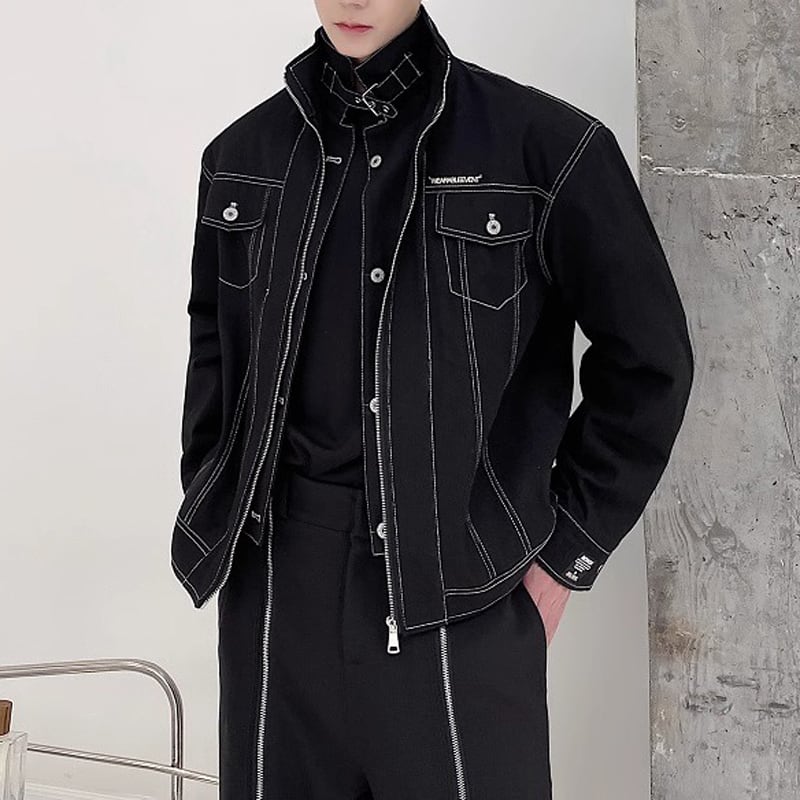 長袖 スタンドカラー フェイクレイヤードジャケット 1color MOJ0134