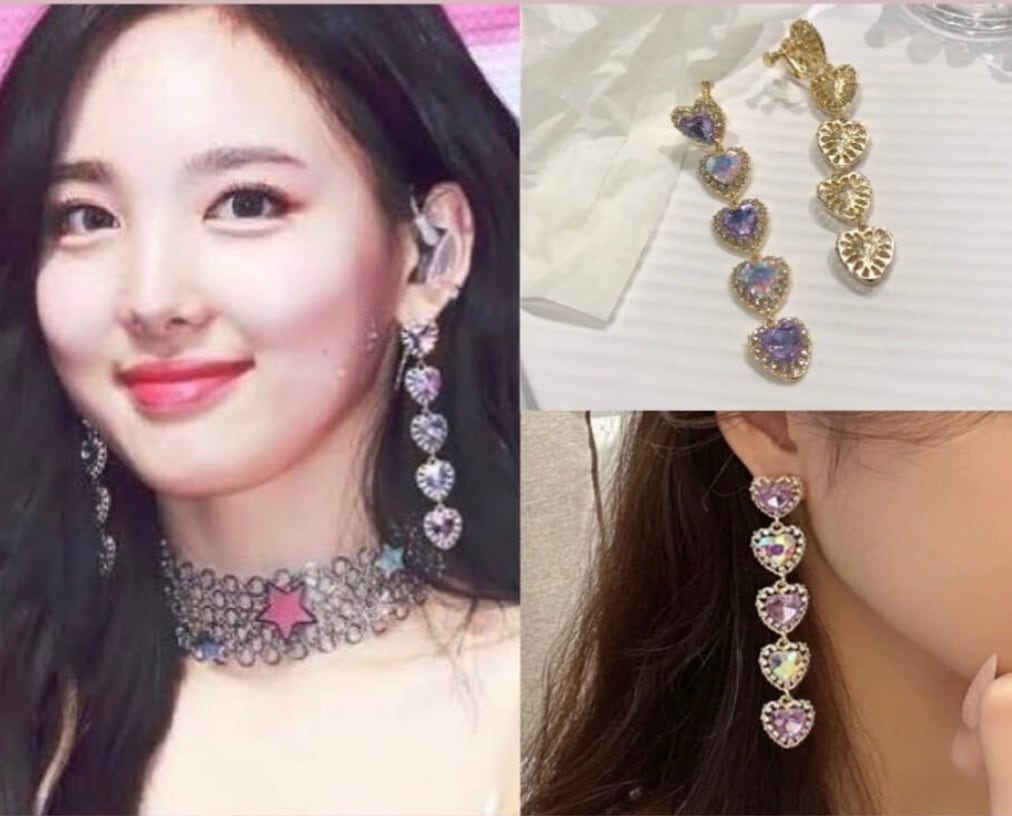 Twice ナヨン真似アクセ 韓国アイドル K Pop ピアス イヤリング ストーン ハート ビジュー キュート 5連 Lamitte Deco トレンド 韓国ファッション ショップ Base店