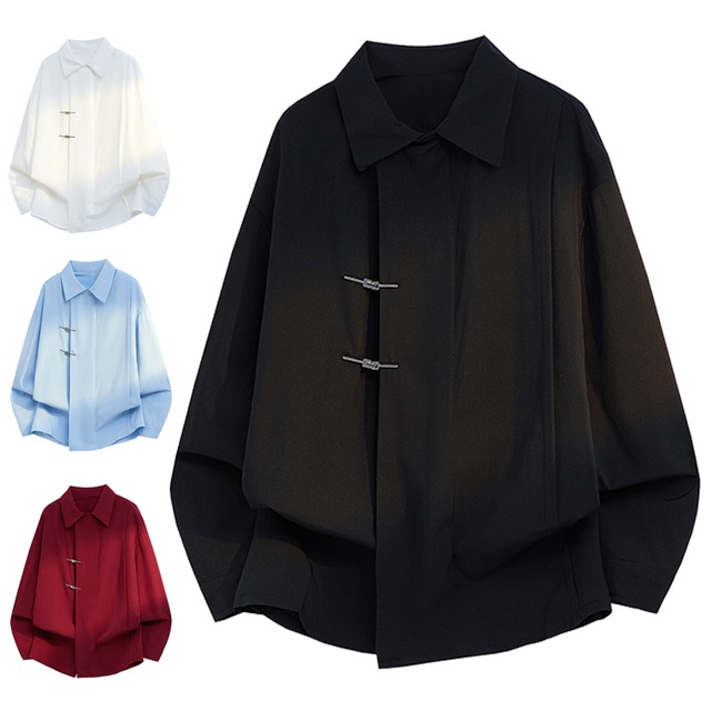 ♥金属ボタンチャイナ風シャツ!【WSシリーズ】★チャイナ風トップス★ ユニセックス 4color シャツ メンズ 大きいサイズ 金属ボタン