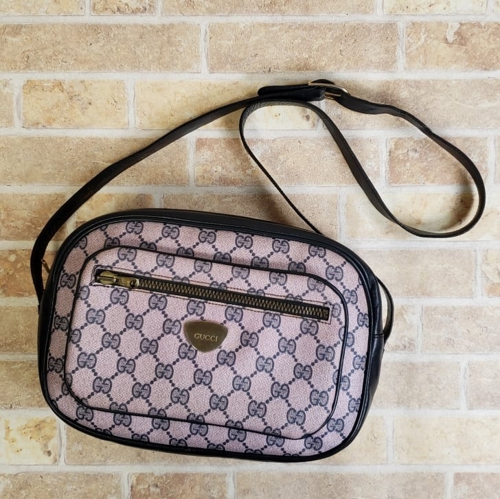 【美品】GUCCI オールドグッチ　ネイビー　ケース　キャンバス　GG総柄 GUCCI グッチ オールドグッチ コーティングGGキャンバス/レザー ガマ口