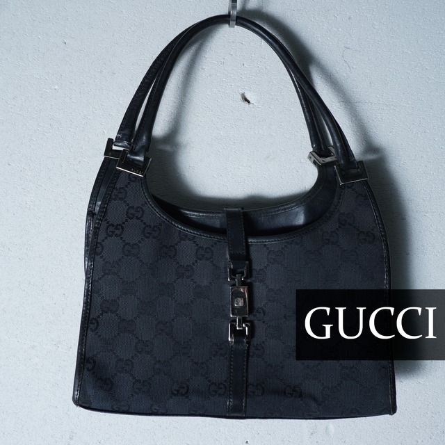 GUCCI】グッチ ジャッキーGG柄キャンバス・レザーハンドバッグ black 