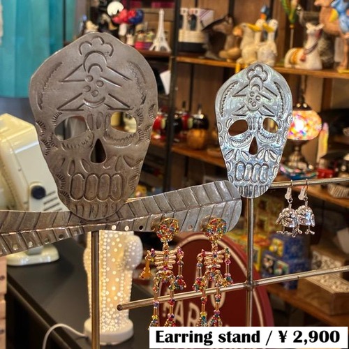 Mexico Calavera earring stand, 2 types, brass, skull design, earring and accessory storage.