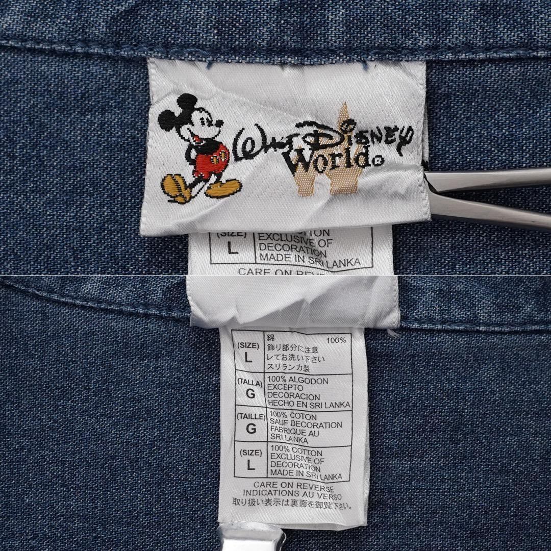 DISNEY ディズニー デニムシャツ 古着 ミッキー 刺繍 L 青 14427 | fuufu