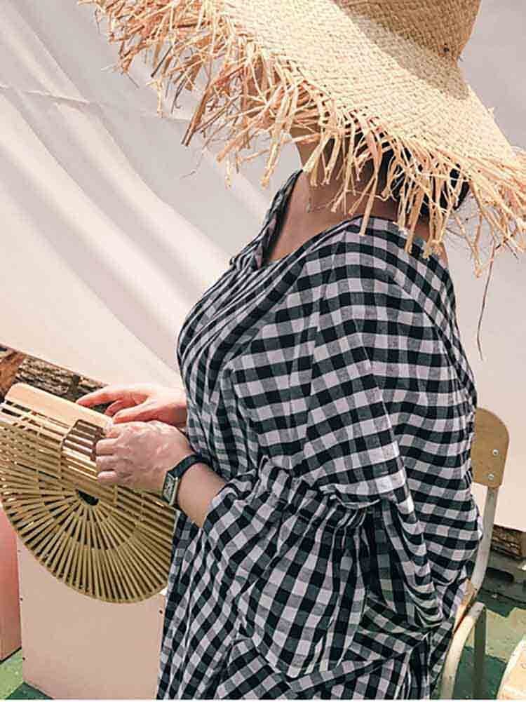 バックリボンギンガムチェックワンピース デート リゾート 背中 バックリボンギンガムチェックワンピース デート リゾート 背中