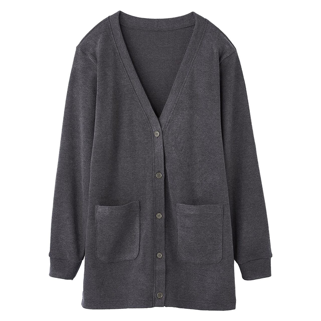 L-2300【チャコール】Vネックソフトサーモあったかカーディガン