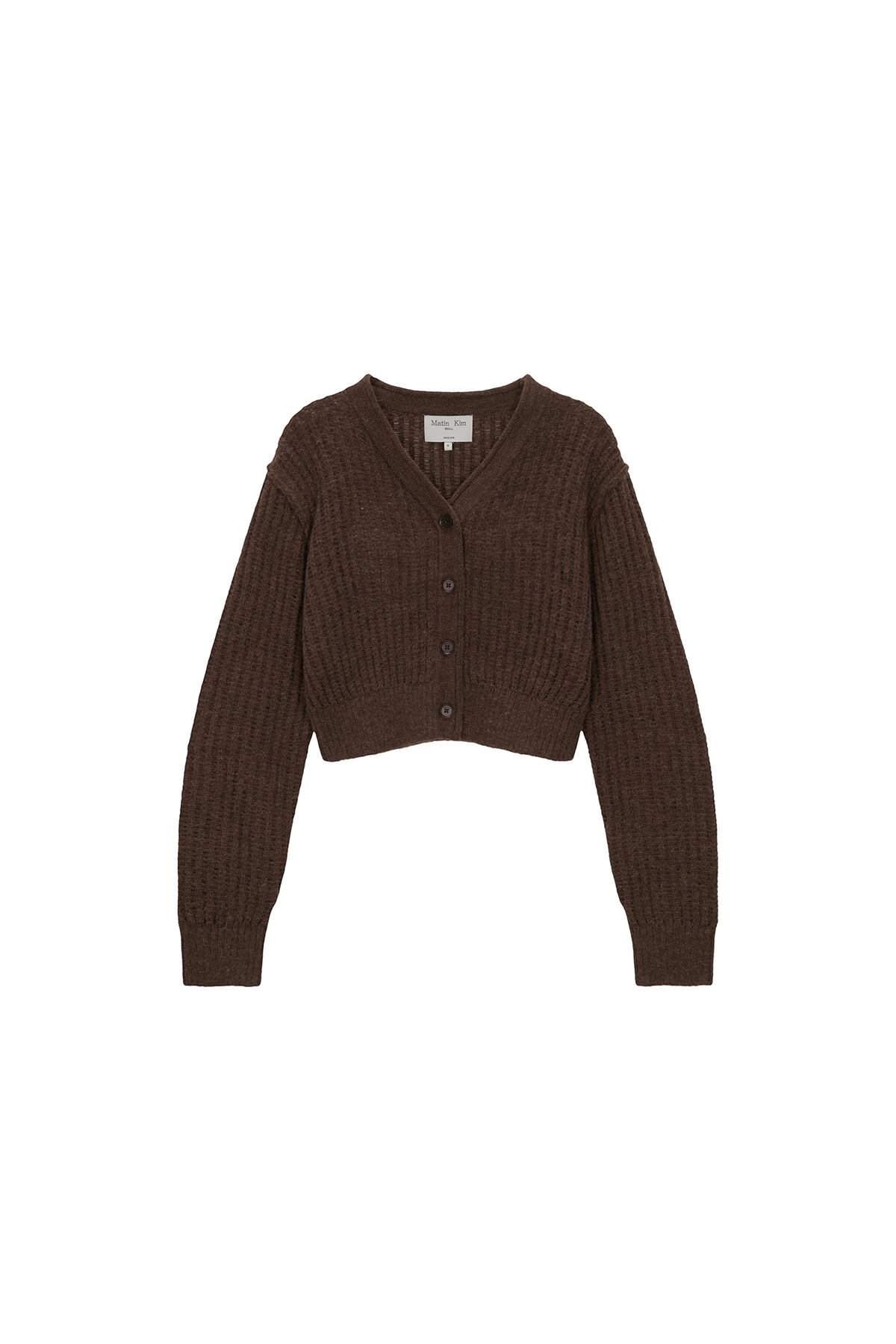 Matin Kim] HAIRY CROCHET CROP CARDIGAN FOR WOMEN IN BROWN 正規品