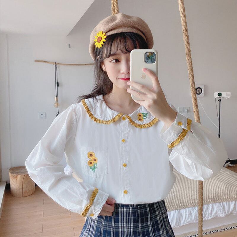 ルーズカラーホワイトシャツ レディーススプリングトップス スタンダード ロング レトロ 大人ガーリー スウィート キュート カジュアル 春物 萌量不足84620221816