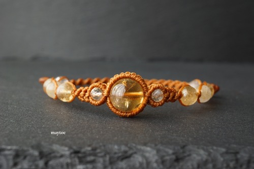 ブランデーシトリン＆ルチルクォーツのマクラメブレスレット【紐色チェンジ可】