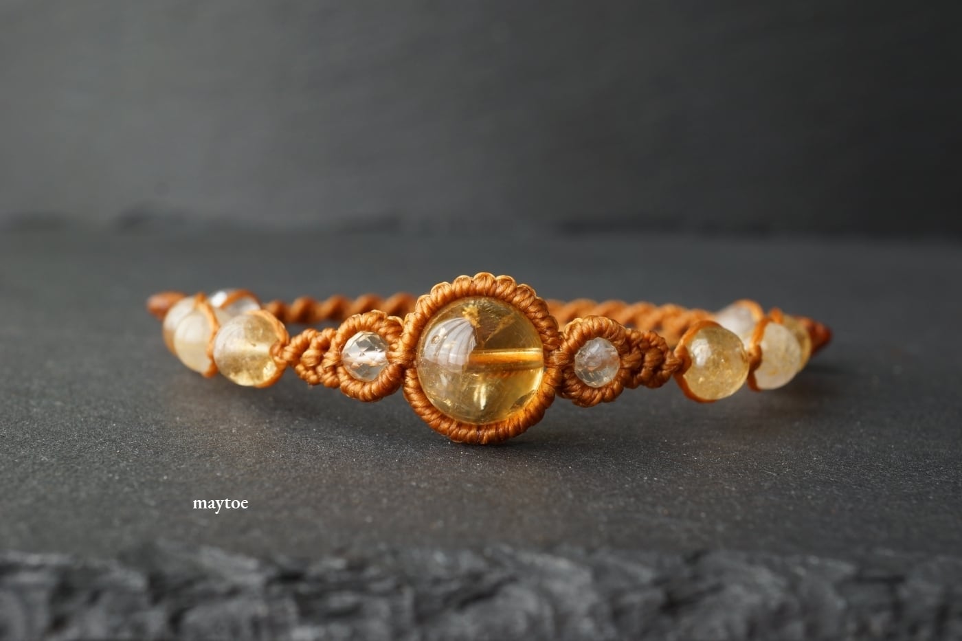 ブランデーシトリン&ルチルクォーツのマクラメブレスレット【紐色チェンジ可】