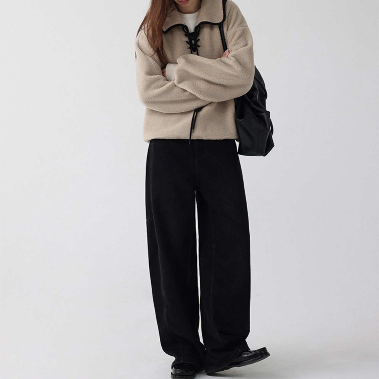 Lace-Up Fleece Pullover T3971